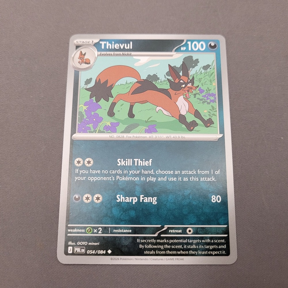 Pokemon Thievul 054/084 PBL Stage 1 Darkness Type Trading Card Game TCG